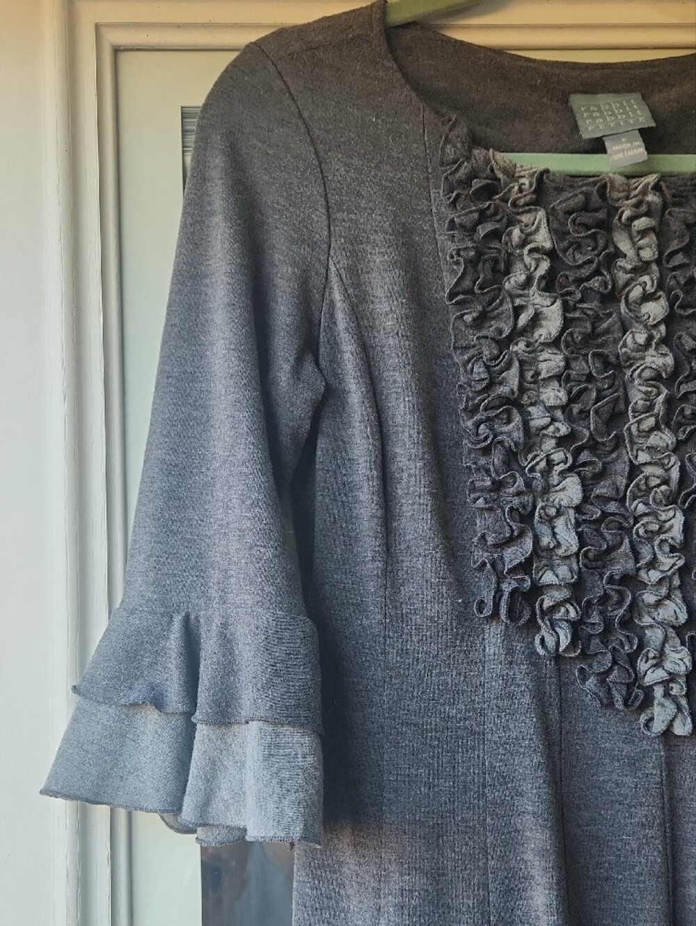 Rabbit Rabbit Rabbit Gray Ruffle Front Long Sleeve Dress - Picture 5 of 10